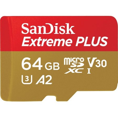 SANDISK RETAIL STORAGE MEDIA Sandisk Extreme Plus Microsdxc Memory Card, 64Gb, C10, Uhs, U3,  SDSQXBZ-064G-ANCMA
